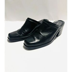 White mt. mules leather shoes black slide on western country rodeo women 8.5